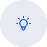 A blue light bulb icon centered on a gray circular background.